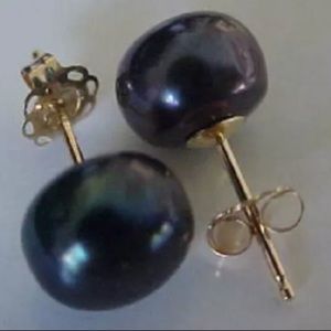 14K Gold Tahitian Black Pearl Stud Earrings